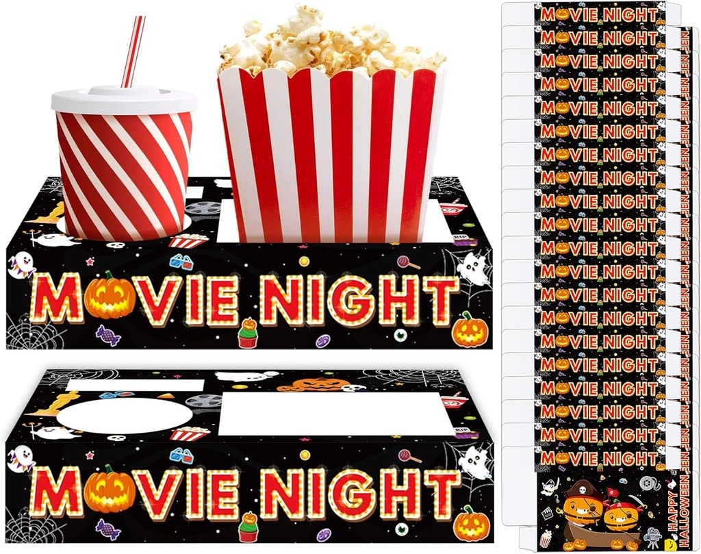 32Pcs Halloween Party Supplies Movie Night Paper Snack Trays Happy Halloween Pumpkin Candy Popcorn Drink Holder Theater Snack Boxes for Movie Theater Family Birthday Holiday Party Decorations
