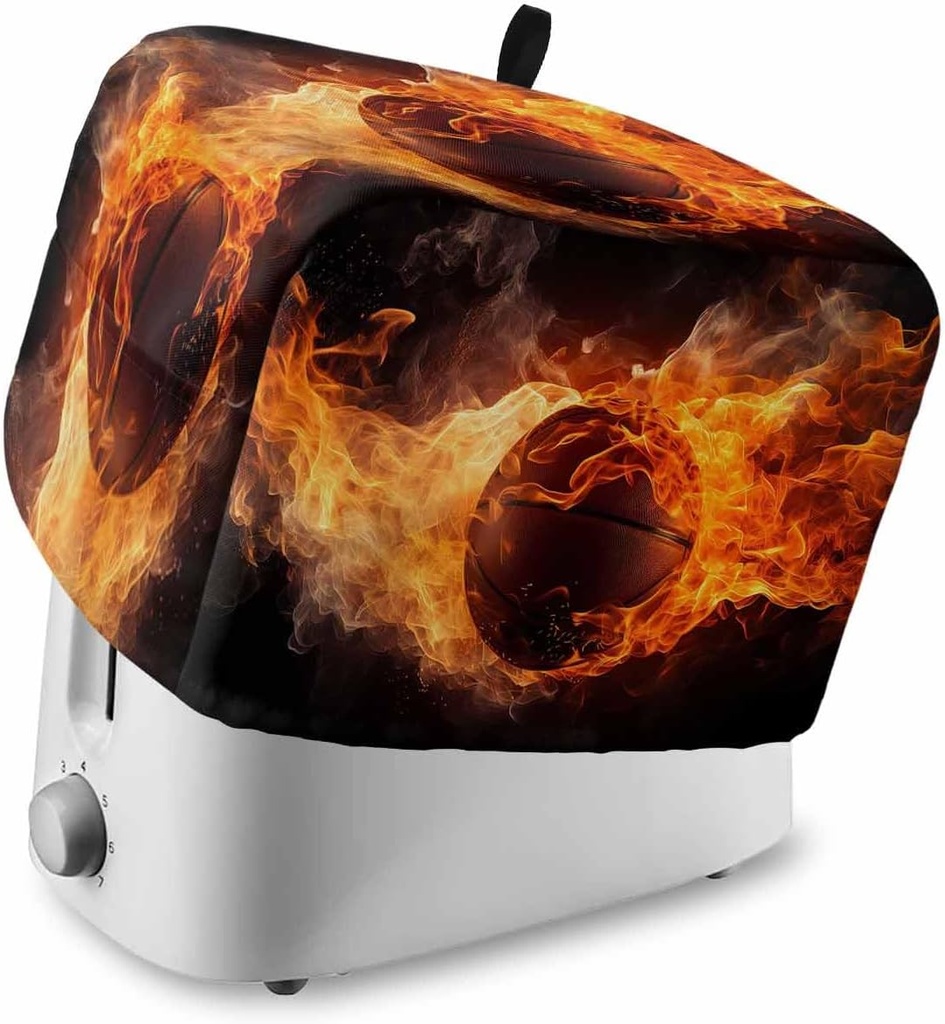 Basketball Toaster Cover 4 Slice, Kitchen Appliance Covers with Pocket & Loop, Basketball Modern Abstract Art Flame Polyester Bread Machine Covers Dust & Fingerprint Protection