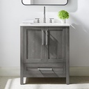Daisy Grey Wood 30-Inch Single Bathroom Vanity with Sink, Double Shaker Door Cabinet, Spacious Drawer, Brushed Nickel Handles, Pre-Drilled Marbled White Stone Top, Freestanding, Fully Assembled