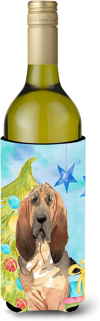 Caroline's Treasures CK1887LITERK Christmas Tree Bloodhound Wine Bottle Hugger Bottle Cooler Sleeve Hugger Machine Washable Collapsible Insulator Beverage Insulated Holder