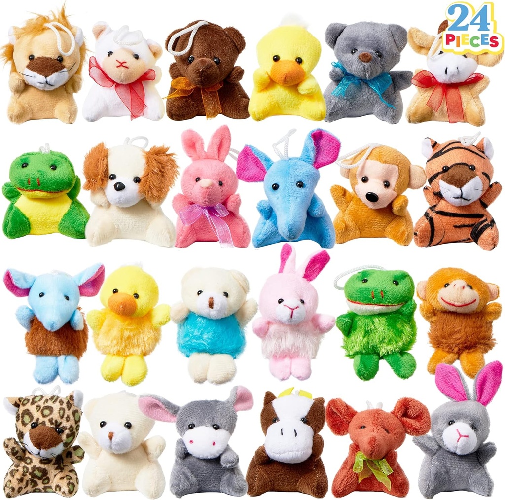 JOYIN 24 Pack Mini Animal Plush Toy Assortment (24 Units 3" Each), Animals Keychain Decoration for Kids, Small Stuffed Animal Bulk for Kids, Carnival Prizes, School Gifts, Christmas Goodie Bags
