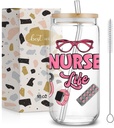 Best Nurse Appreciation Gifts for Women Coworker,16oz Ice Coffee Drinking Jars for Female,2025 Thank You Gifts for Nurse Week Easter,Birthday Retirement Graduation Gifts-52