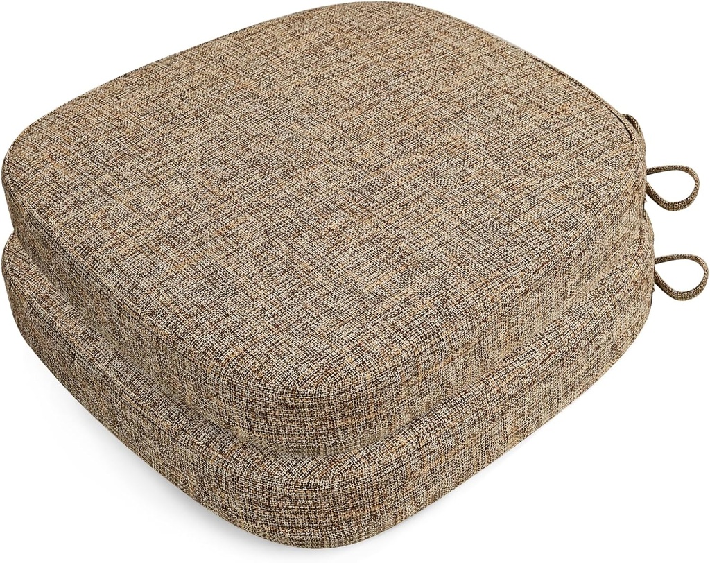 SINOSSO Thickened 2.5" Dining Chair Cushions, Soft Blended High Density Support Foam Kitchen Seat Cushions with Ties, U-Shaped Non-Slip Indoor Chair Pads, 16.5" x 16", 2 PCS, Light Brown