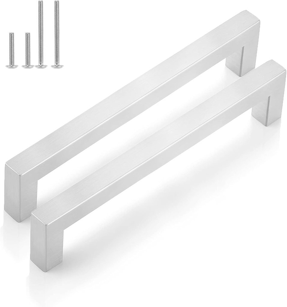 Gobrico Satin Nickel Sqaure Bar Kitchen Cabinet Square Drawer Pull Knobs Door Handles Furniture Hardware - 6-3/10"(160mm) Hole Centers, 6-3/4" (172mm) Overall Length -10Packs