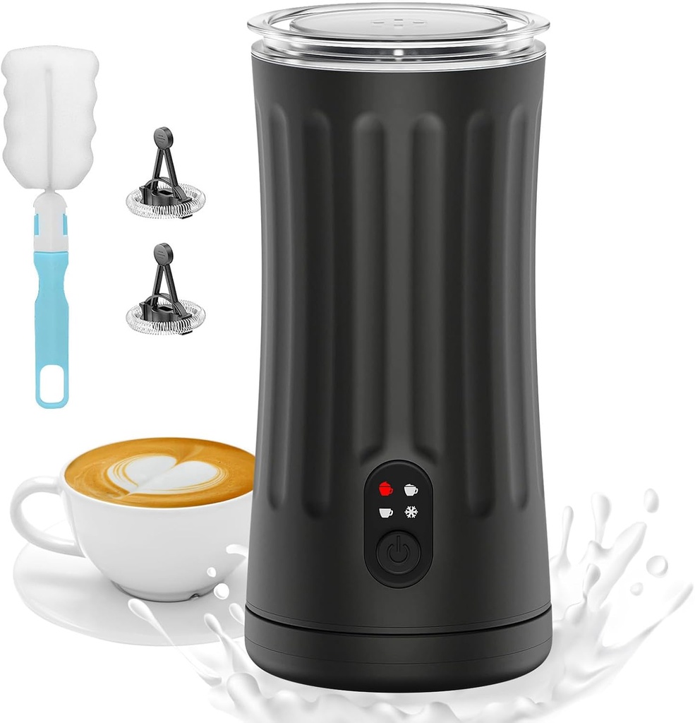 Electric Milk Frother, 4-in-1 Milk Steamer and Frother, 8.1oz/240ml Automatic Warm and Cold Foam Maker, Milk Warmer and Coffee Frother for Latte, Cappuccino, Macchiato(Ink Black)