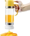 Glass Honey Dispenser No Drip with Stand, 12 OZ Honey Pot Jar with Handle, Syrup Dispenser for Coffee or Tea, Yellow