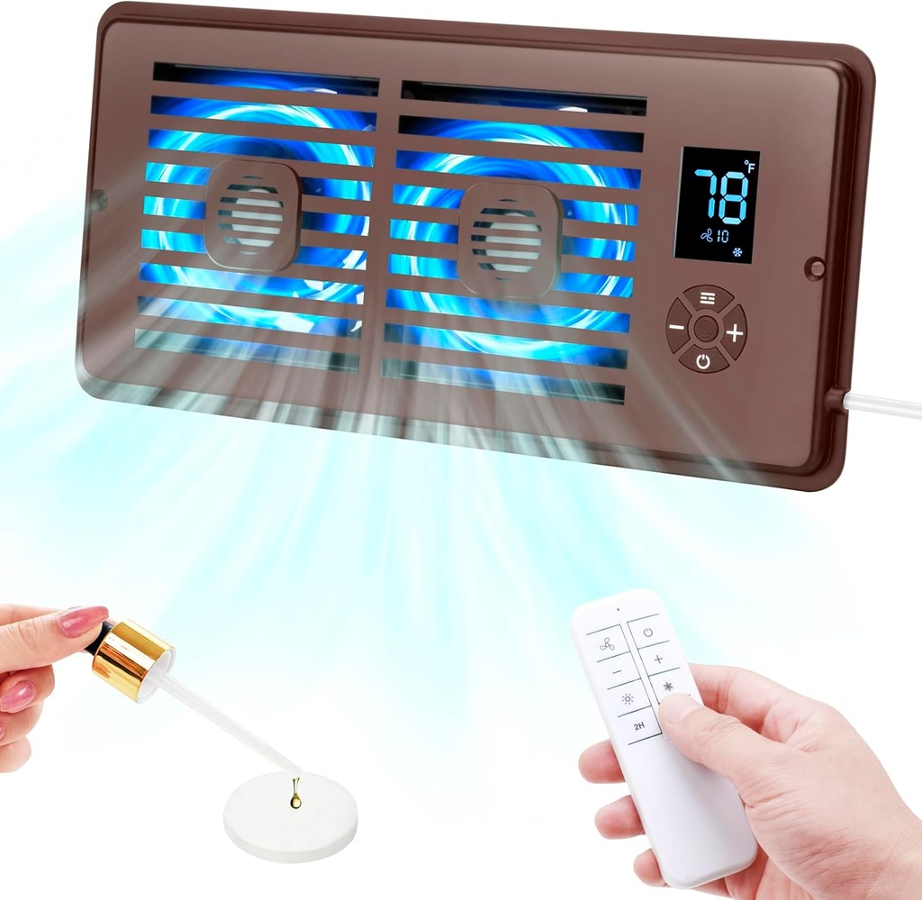 Register Booster Fan Fits 4" x 10" Register Holes, 10-Speed Smart Thermostat AC Vent Fan with Timer Setting and Aroma Function, Air Vents Fans with Remote Control Cooling & Heating for Floor, Wall