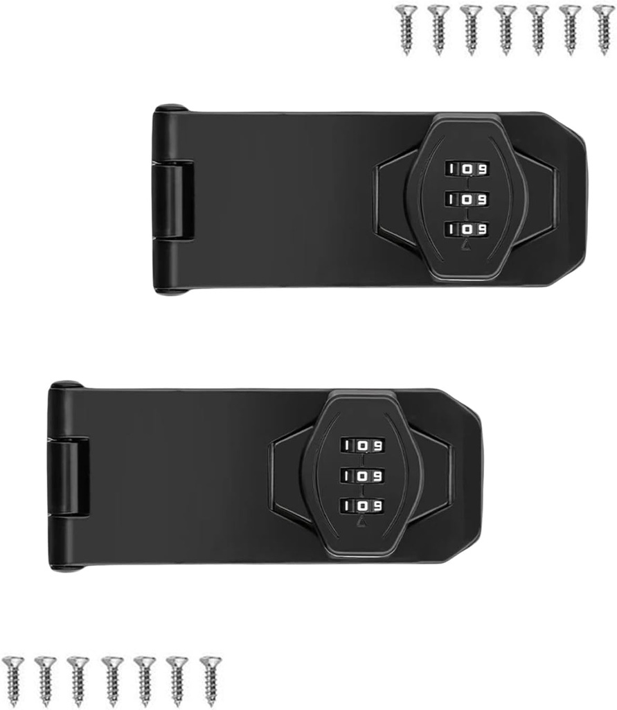 Password Rotary Hasp Locks, 2 Pack Door Security Slide Latch Lock,Black Digit Combination Lock for Small Doors, Cabinets, Barn Door, Bathroom, Outdoor, Garage, Garden