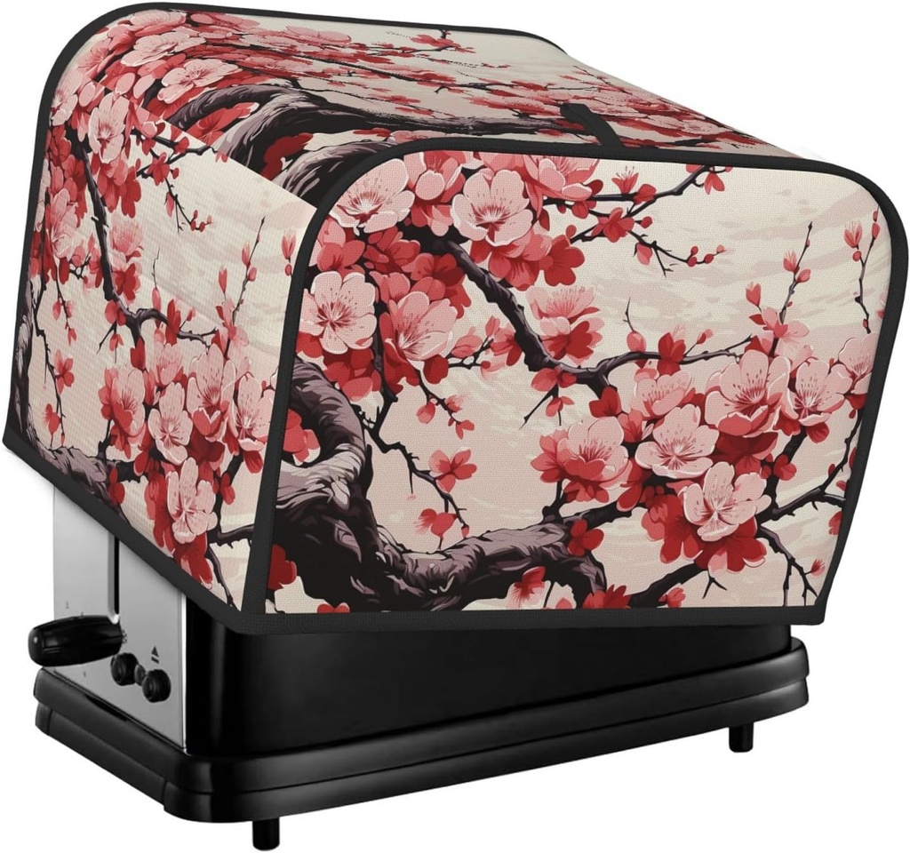 4 Slice Toaster Cover with Two Pockets for Storing knife Super Soft Appliance Cover Japanese Floral Cherry Blossom Dust Cover for Kitchen Small Oven Cover Kitchen Bread Machine Protector Cover