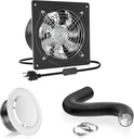 HG Power 8 Inch Exhasut Fan Kit - Metal Exhaust Fan, Round Vent Cover, 8-feet Flexible Air Ducting for Kitchen, Garage, Basement, Chicken Coop, Workshop, Greenhouse Ventilation Use