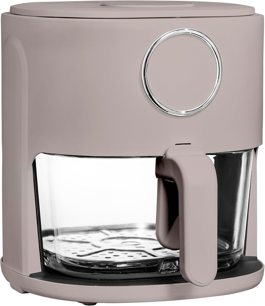 COOK WITH COLOR Colorful 1200W 4Qt Air Fryer: Glass Basket, Dishwasher Safe, 60min Timer, 6 Presets, Temp Control 175F-400F, 4 QT, Goat/Mink
