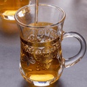 Glass Tea Cups, Double Walled Clear Glass Coffee Mugs with Handle, Turkish Crystal Tea Glasses, Dishwasher & Microwave Safe (gold flower, 6pcs)