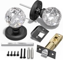 Crystal Door Handle with Lock and Keys (1 Pair), Black Handle, 65mm Palace Style Crystal Internal Door Handle with Latch and Screw Kit for Privacy Bedroom, Passage, Hallway, Lavatory