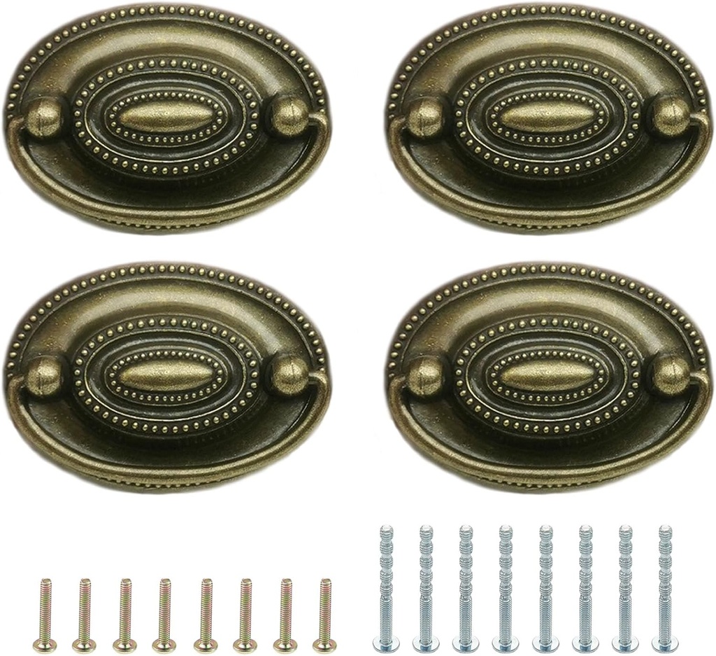 4-Pack Antique Brass Bail Drawer Pulls,Furniture Dresser Pull,Oval Drop Swing Handles for Bar Cabinet Knob Hardware