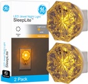 GE SleepLite Jewel LED Night Light, Plug-in, Always on, Amber, UL-Certified, Energy Efficient, Ideal Nightlight for Bedroom, Bathroom, Nursery, Hallway, Kitchen, 11286, 2 Pack