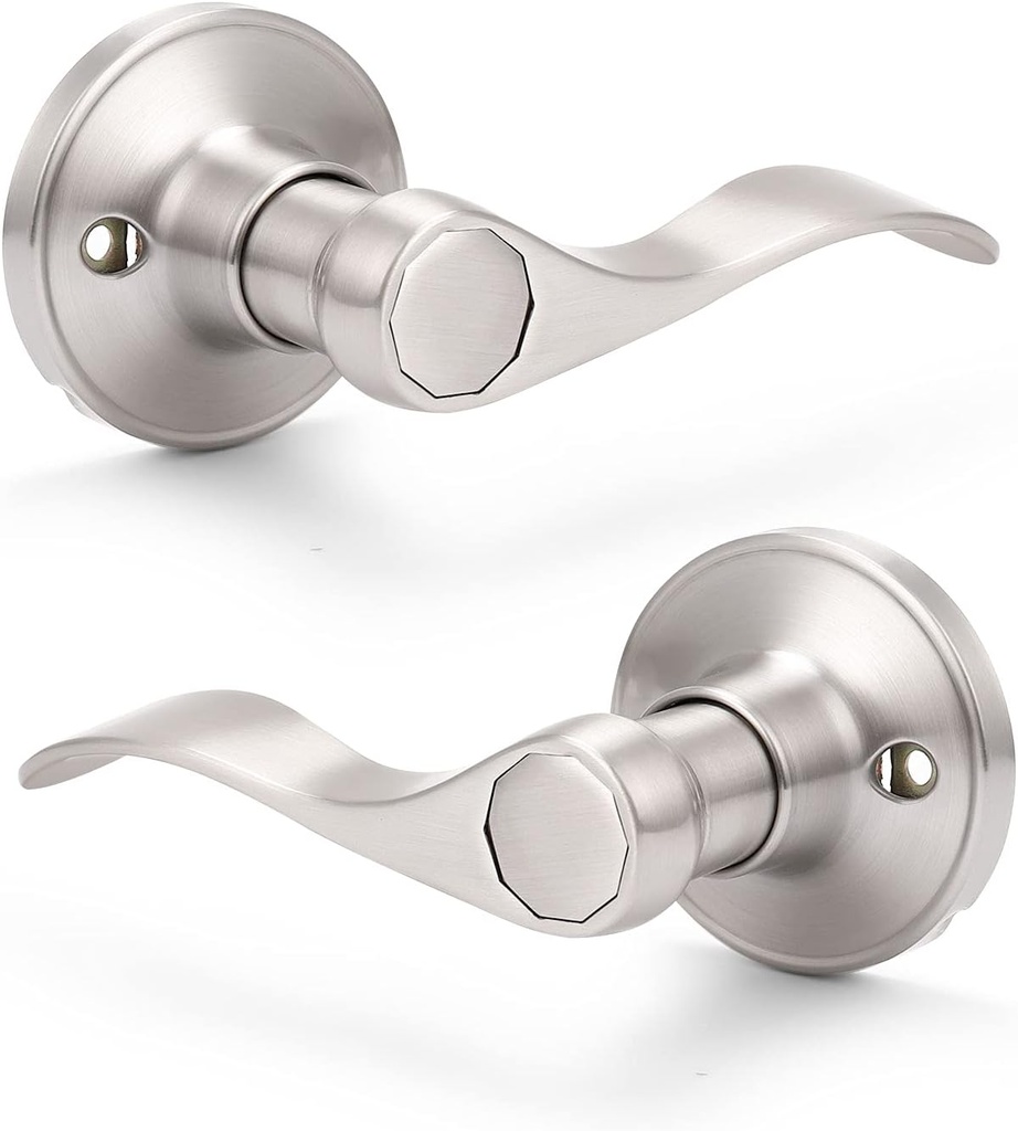 Gobrico Wave Lever Right-Handed Left-Handed Half Dummy Knobs Lock Satin Nickel Finished 1Pack