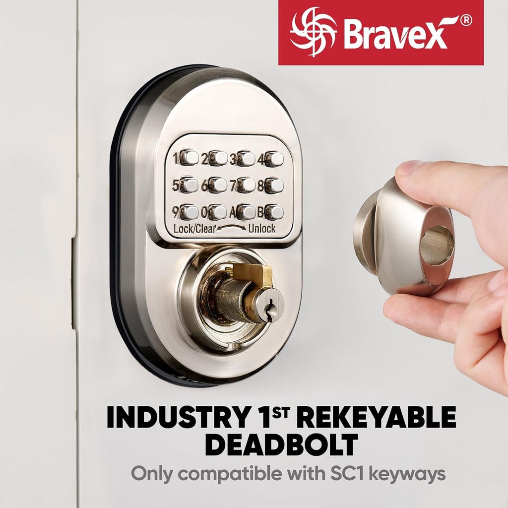 Keyless Entry Keypad Deadbolt Door Lock, Sabbath Lock Zinc Alloy Commercial Grade 1 Rekeyable 100% Mechanical Shabbos - No Risk of Low Power, Compatible W/ SC1 Keyways - Round Style