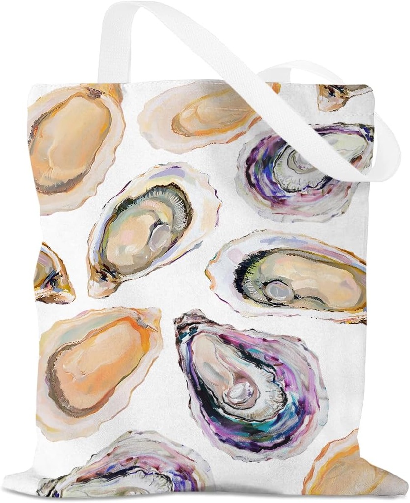 Ocean Sea Oyster Shells Jellyfish Starfish Beach Canvas Tote Bag for Women Girls Trip Reusable Grocery Bags