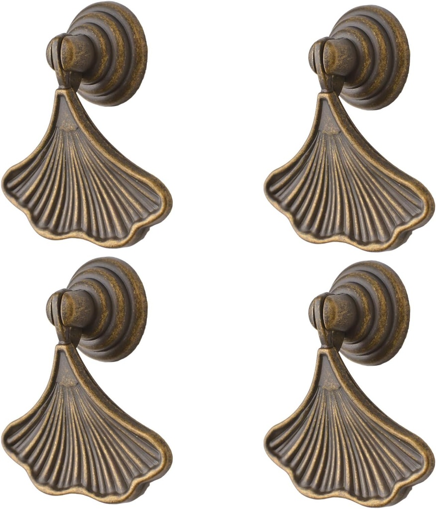 MOROBOR Ginkgo Leaf Shape Knob Handles, 4 PCS Drop Pendant Pull Handle, Hardware Drawer Single Hole Handle for Wardrobe Cupboard Closets Cupboard(Yellow Bronze)