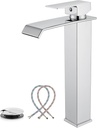 Midanya Vessel Sink Faucet,Single Handle 1 Hole Waterfall Tall Bathroom Faucet, Modern Vanity Lavatory Faucets with Pop Up Drain and Water Supply Lines,Polish Chrome
