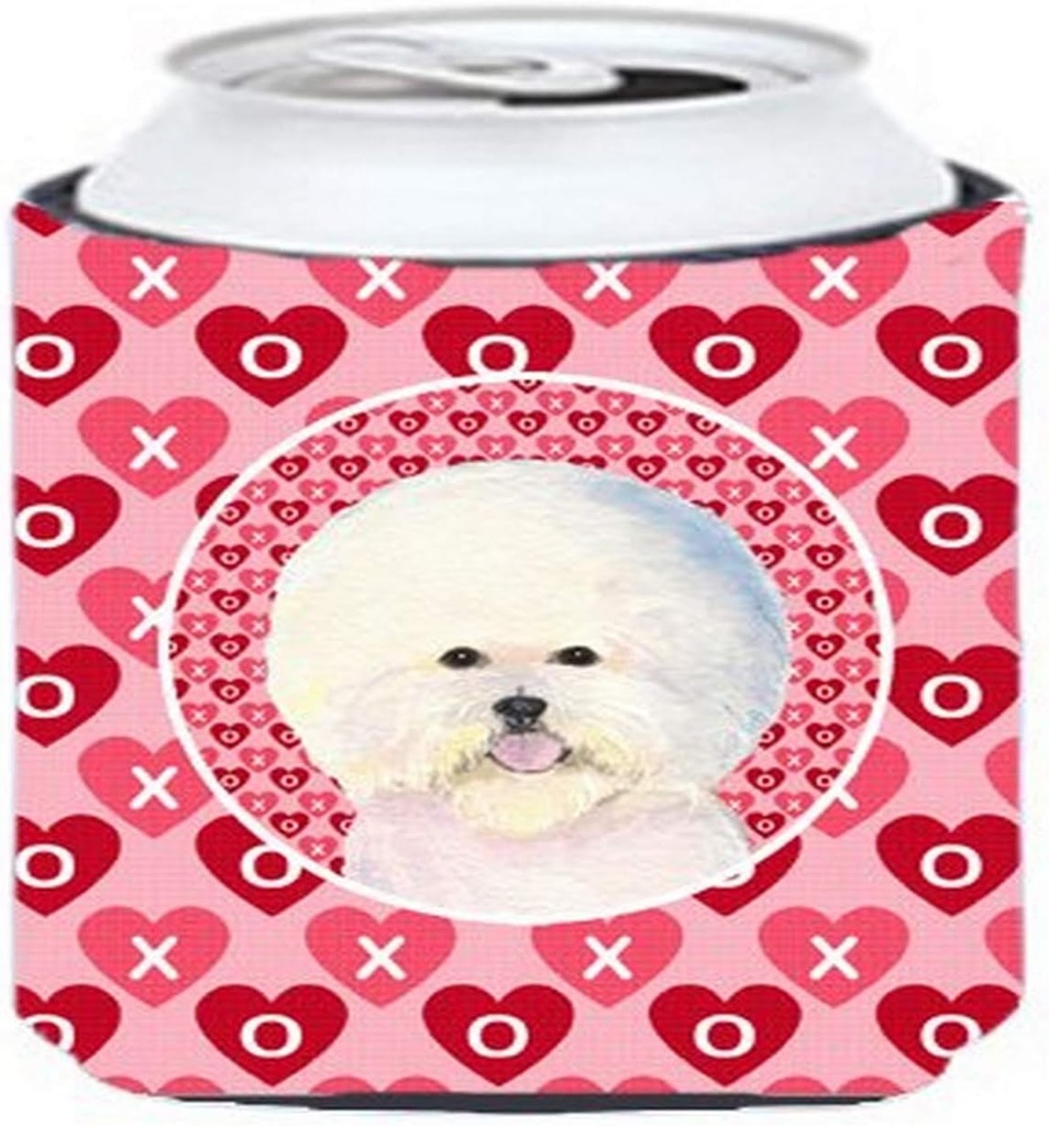 Caroline's Treasures SS4526CC Bichon Frise Hearts Love and Valentine's Day Portrait Can or Bottle Hugger Cooler Washable Drink Sleeve Collapsible Beverage Insulated Holder, Can Hugger, Multicolor