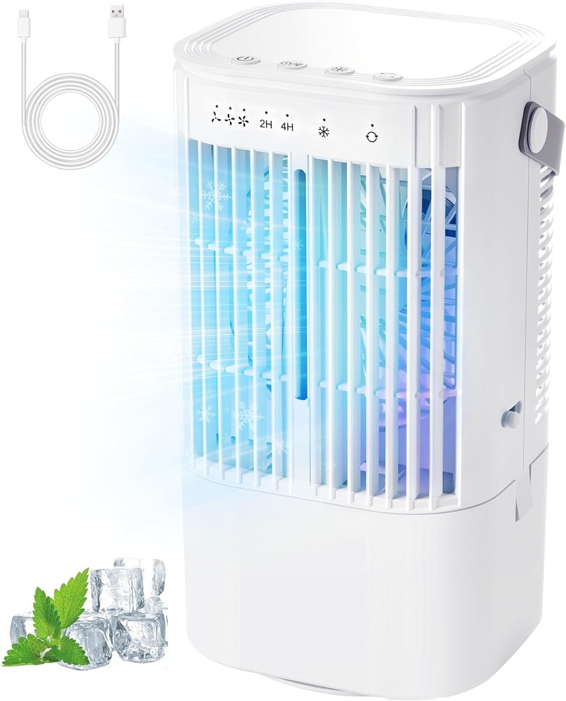 Portable Air Conditioners AC Unit: 4-in-1 Evaporative Air Cooler Mini AC Fan LED Light 1000ml Water Tank USB Powered Small Air Conditioner Portable AC Units Cooling Fans that Blow Cold Air for Rooms