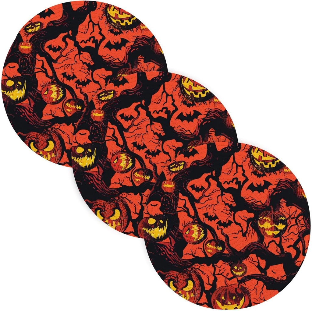 3 Pcs Heat Resistant Table Mats for Crock Pot Scary Elm Holloween 15in Polyester-Cotton Thread Weave Kitchen Gadgets accesorios para mesa de comedor