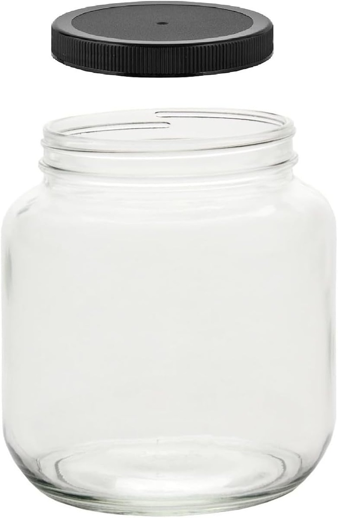 North Mountain Supply 1/2 Gallon Glass Jar Wide Mouth with Black Plastic Lid - USDA, BPA-Free, Made in the USA - for Fermenting, Storing, Canning, and Much More!