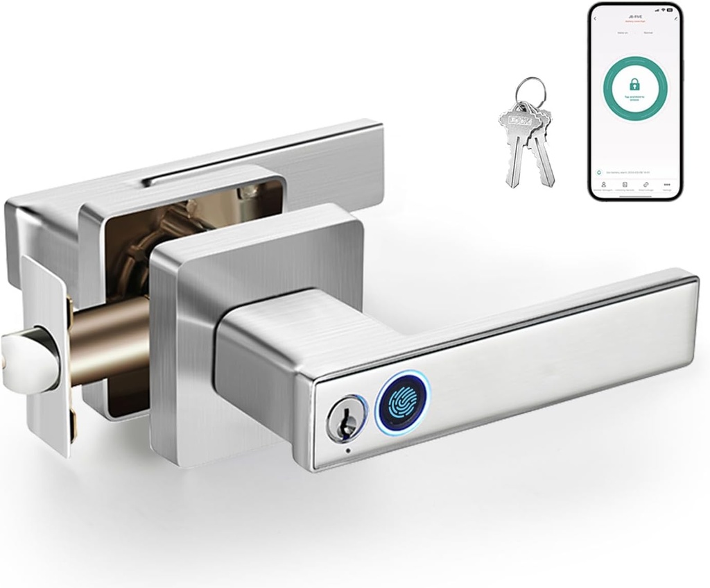 Finger Print Door Knob Lock Keyless Entry for Bedroom, Thumb Print Door Lock, Biometric Door Lock, Lockable Door Handle Fingerprint, Smart Lock Handle for Interior Room Garage Office