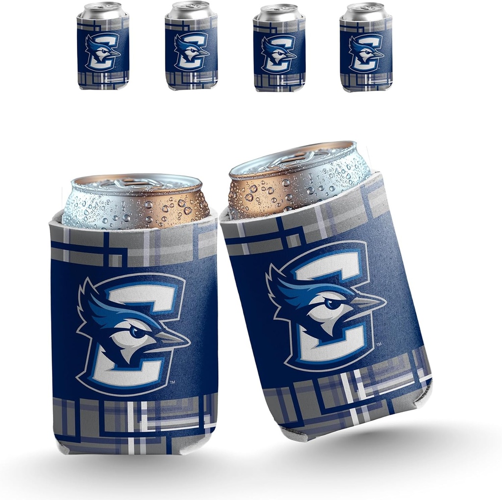 VictoryStore Can Coolers – Creighton University Squares Design – Set of 6 Foldable Drink Sleeves for 12oz Cans & 12–16oz Bottles – Team Spirit Beverage Coolies – Reusable & Durable