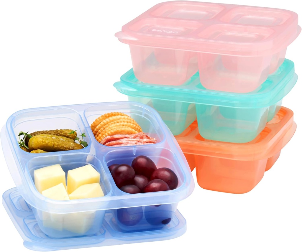 Bentgo Easyboxes 4-Compartment Snack Containers - 8-Piece Set with 4 Trays & 4 Custom-Fit Lids to Seal in Freshness - Reusable Food Storage & Meal Prep Bento BPA-Free Containers (Pastels)