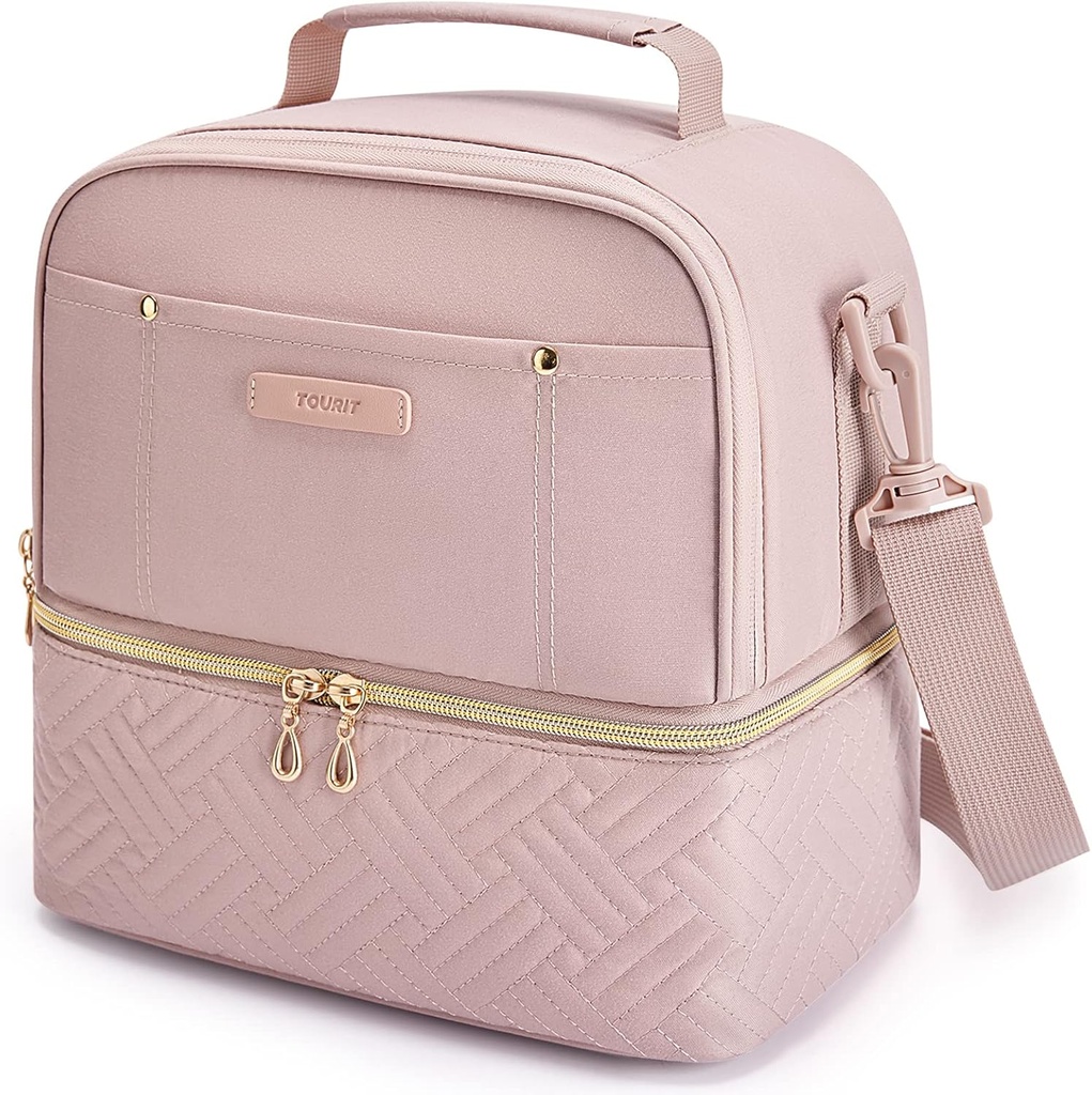 TOURIT Lunch Bag Women Double Deck Lunch Box Insulated Lunch Cooler for Women Men Work, Pink