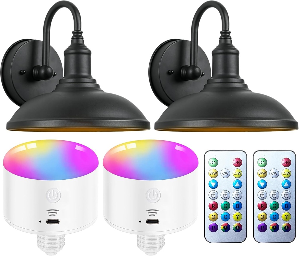 Battery Operated Wall Lights Matte Black Wall Sconce with Remote,Gooseneck Farmhouse Light Fixture Non Hardwired,Battery Light Bulb Dimmable Timed,Soft Warm Glow(with Rechargeable Battery)