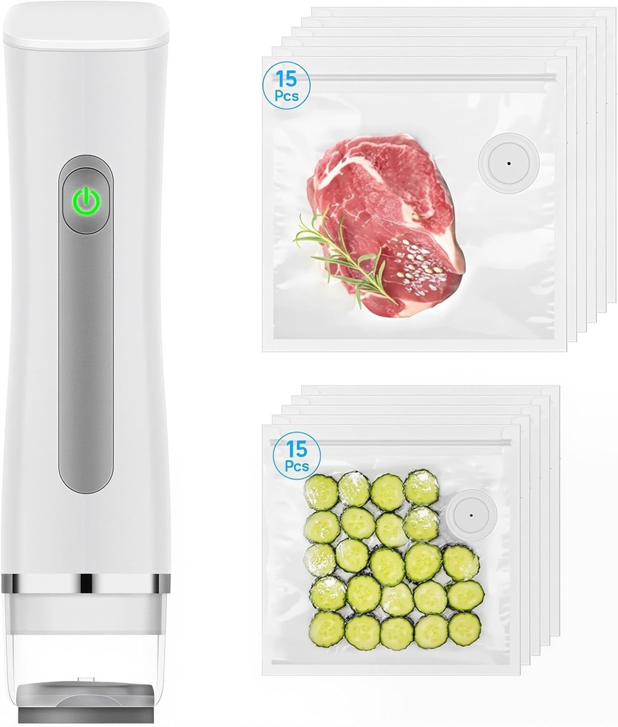 Vacuum Sealer Machine with 30 Reusable Bags, 40kPa Pressure Release,Rechargeable Cordless Portable Food Saver, Compact Vacuum Sealer for Food Storage Home Kitchen Outdoor (S30 Color Box Set)