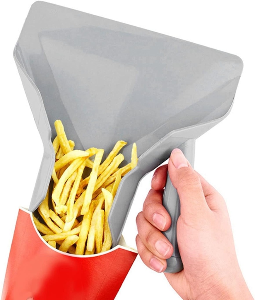 French Fry Scooper, Chip Popcorn Bagger, Ice Candy Snacks Desserts Scooper, Commercial French Fry Bagger with Right Handle for Popcorn Chips Ice Cubes Candy Desserts, Gray