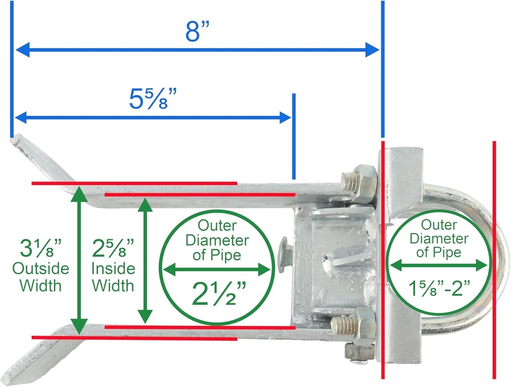 Chain Link Fence Commercial Single Gate Latch for 2 1/2" (2 3/8" OD) Post and 2" Gate Frame