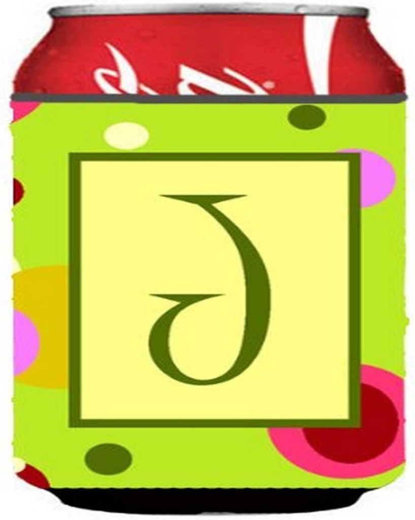 Caroline's Treasures CJ1010-JCC Letter J Monogram - Lime Green Can or Bottle Hugger Cooler Washable Drink Sleeve Collapsible Beverage Insulated Holder, Can Hugger, Multicolor