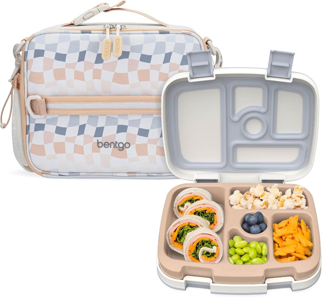 Bentgo Prints Insulated Lunch Bag Set With Kids Bento-Style Lunch Box (Checker Gradient)