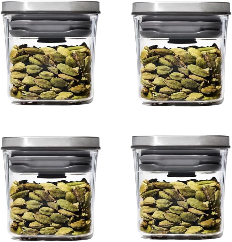 OXO Steel POP Mini Container - 0.2 Qt (Pack of 4) Airtight Food Storage for Spices & More, Grey