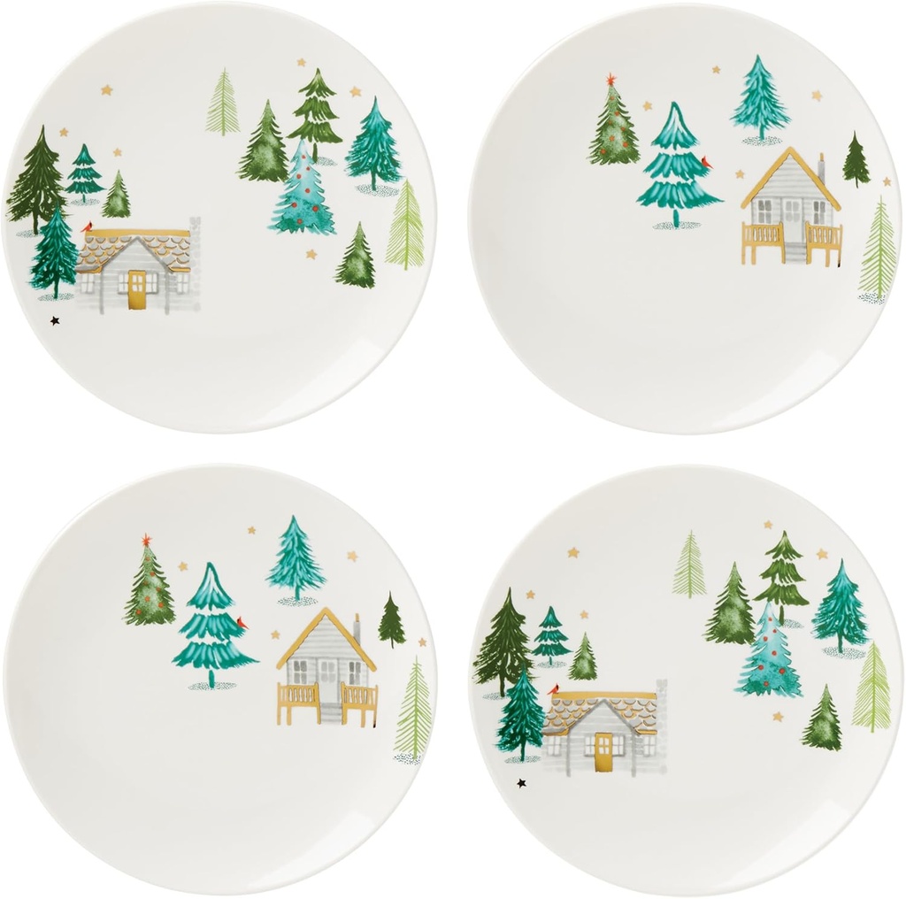 Lenox 890751 Balsam Lane 4-Piece Accent Plate Set, Christmas Drinkware, Holiday Hosting