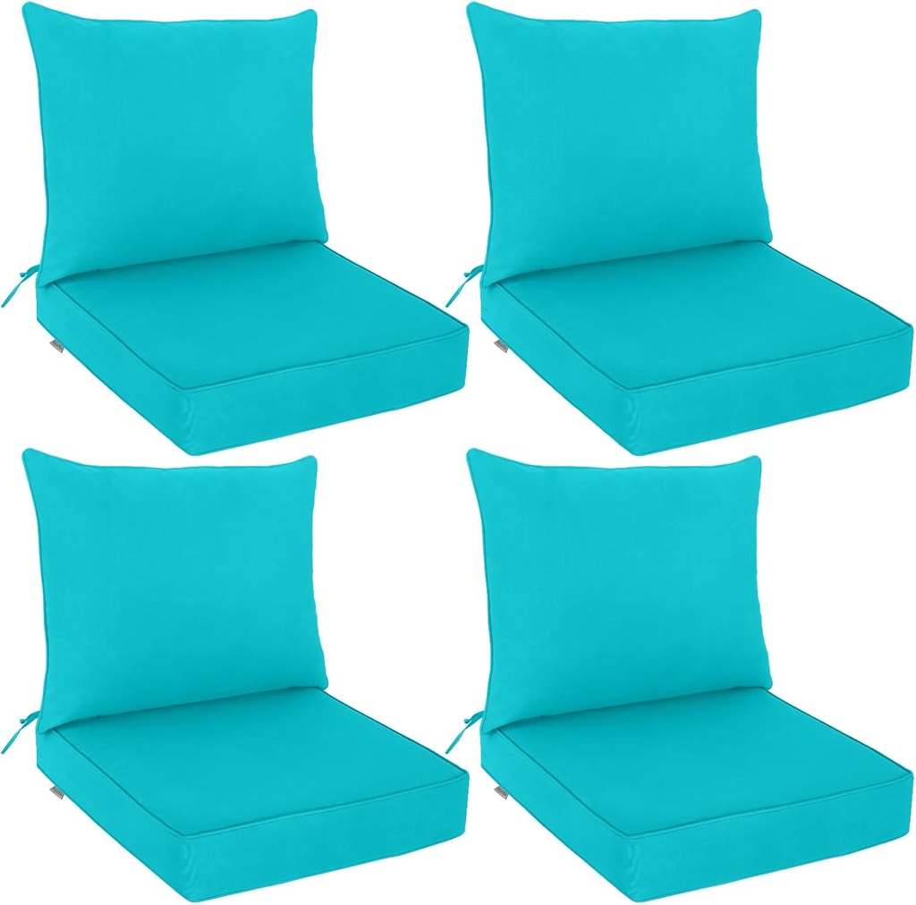 EAGLE PEAK Outdoor Deep Seat Patio Seat Cushion Set, 25 x 25 x 5 inch, 2-Piece Back Chair Cushion, Set of 4, Blue