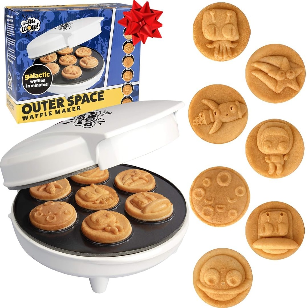 Out of This World Kid's Waffle Maker - Make 7 Space Pancakes Feat. Astronauts, Moons, Stars & More in Minutes- Electric Non Stick Waffler- Fun Galactic Themed Science Iron- Holiday Xmas Gift for Him