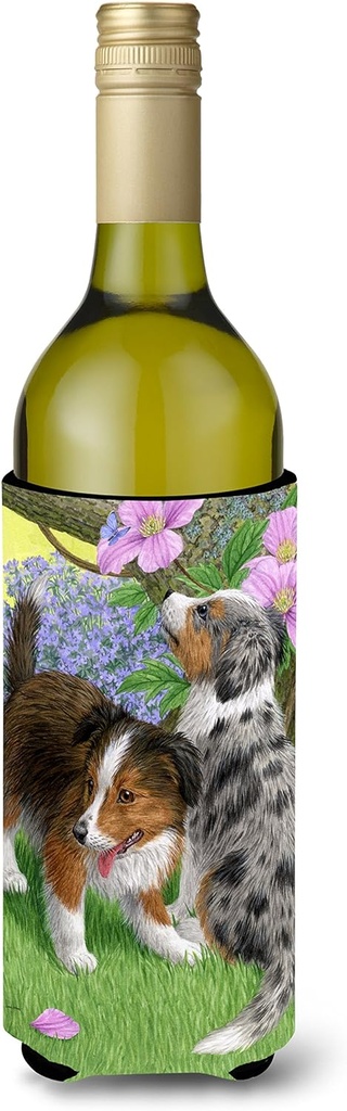 Caroline's Treasures ASA2166LITERK Sheltie Puppies Wine Bottle Hugger Bottle Cooler Sleeve Hugger Machine Washable Collapsible Insulator Beverage Insulated Holder