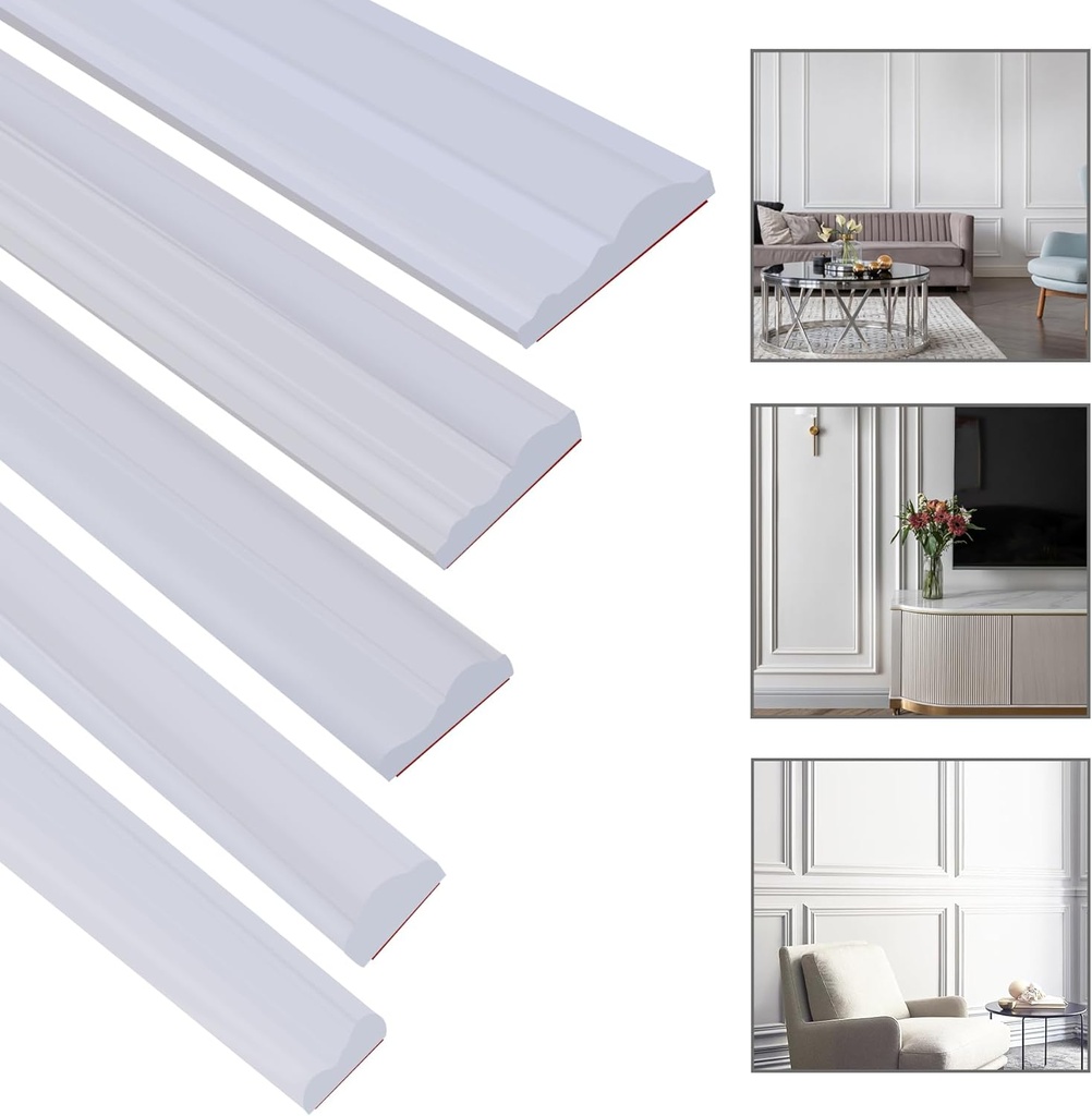 Peel and Stick Lightweight TPE Chair Rail, Flexible Wall Molding Trim for Mirror Frame Cabinet Door and Home Decoration (9.8 ft x 1.26 in)