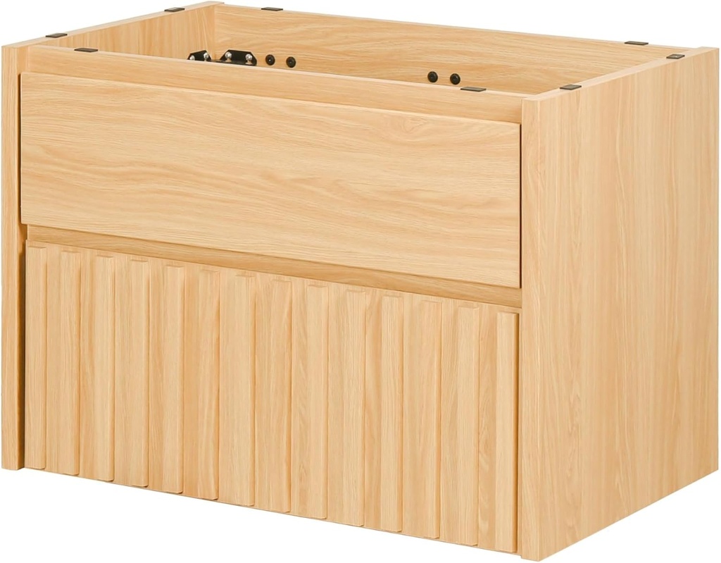 JONATHAN Y VAN1017A Sherwin 30 in. W x 18 in. D x 20 in. H Slat Modern Coastal 2-Drawer Wall Mounted Bathroom Vanity Cabinet Only with Soft Closing Doors (Sink Basin Not Included), Oak