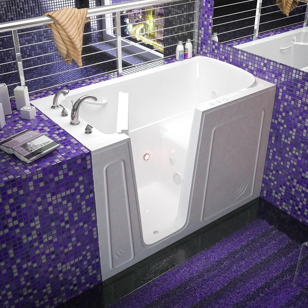 Venzi Vz3260lwh Rectangular Whirlpool Walk-In Bathtub, 32x60, Left Drain, White