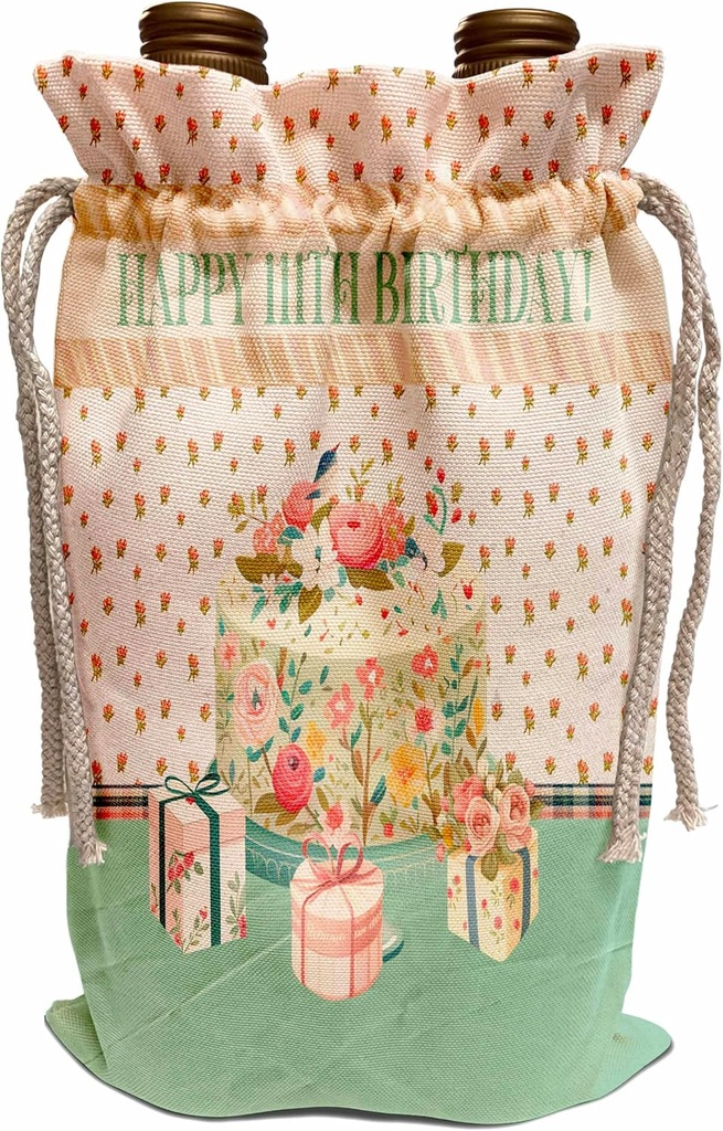 3dRose Happy 111th Birthday, Bird in Flower Garden Cake, Gifts, Pastels - Wine Bags (wbg-383150-1)