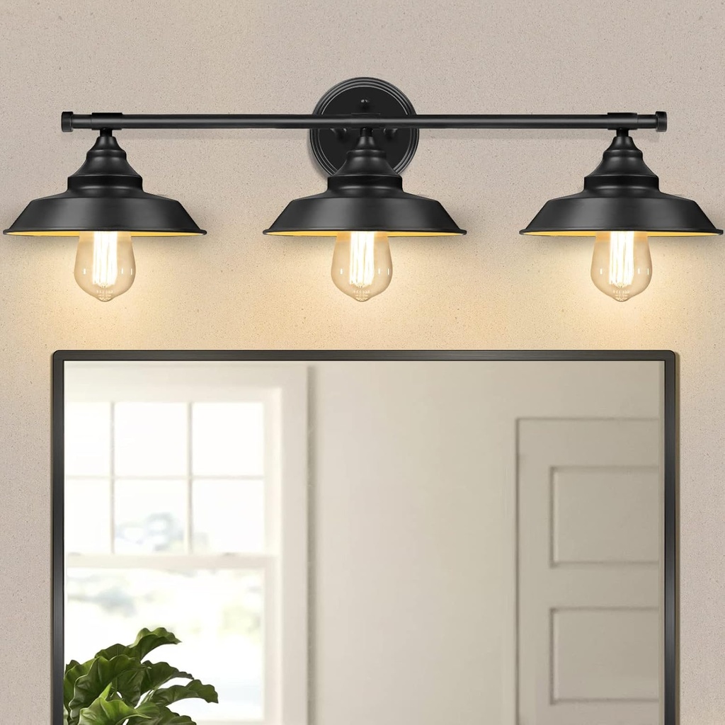 BesLowe Farmhouse Bathroom Vanity Wall Light Fixture, Industrial Rustic Style 3-Light Vanit Wall Sconce, Vintage Wall Mount Lamp for Bathroom Bedroom Vanity Mirror Cabinets Dressing Table, Black