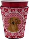 Caroline's Treasures LH9132RSC Dachshund Hearts Love and Valentine's Day Red Cup Hugger Cup Cooler Sleeve Hugger Machine Washable Drink Sleeve Hugger Collapsible Insulator Beverage Insulated Holder