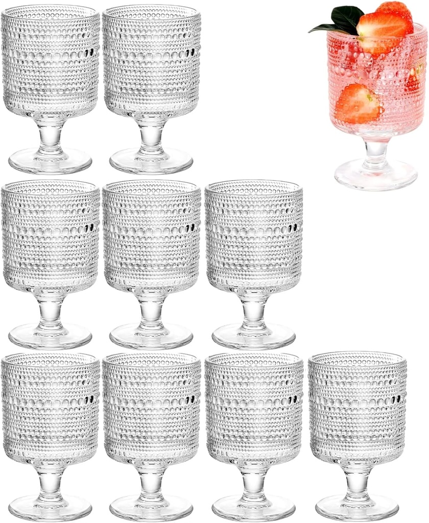Hobnail Drinking Glasses, 8 oz Vintage Wine Glasses, Goblet Glasses Set of 10, Vintage Glassware for Iced Tea, Wine, Beer, Juice, Cocktail, Whiskey